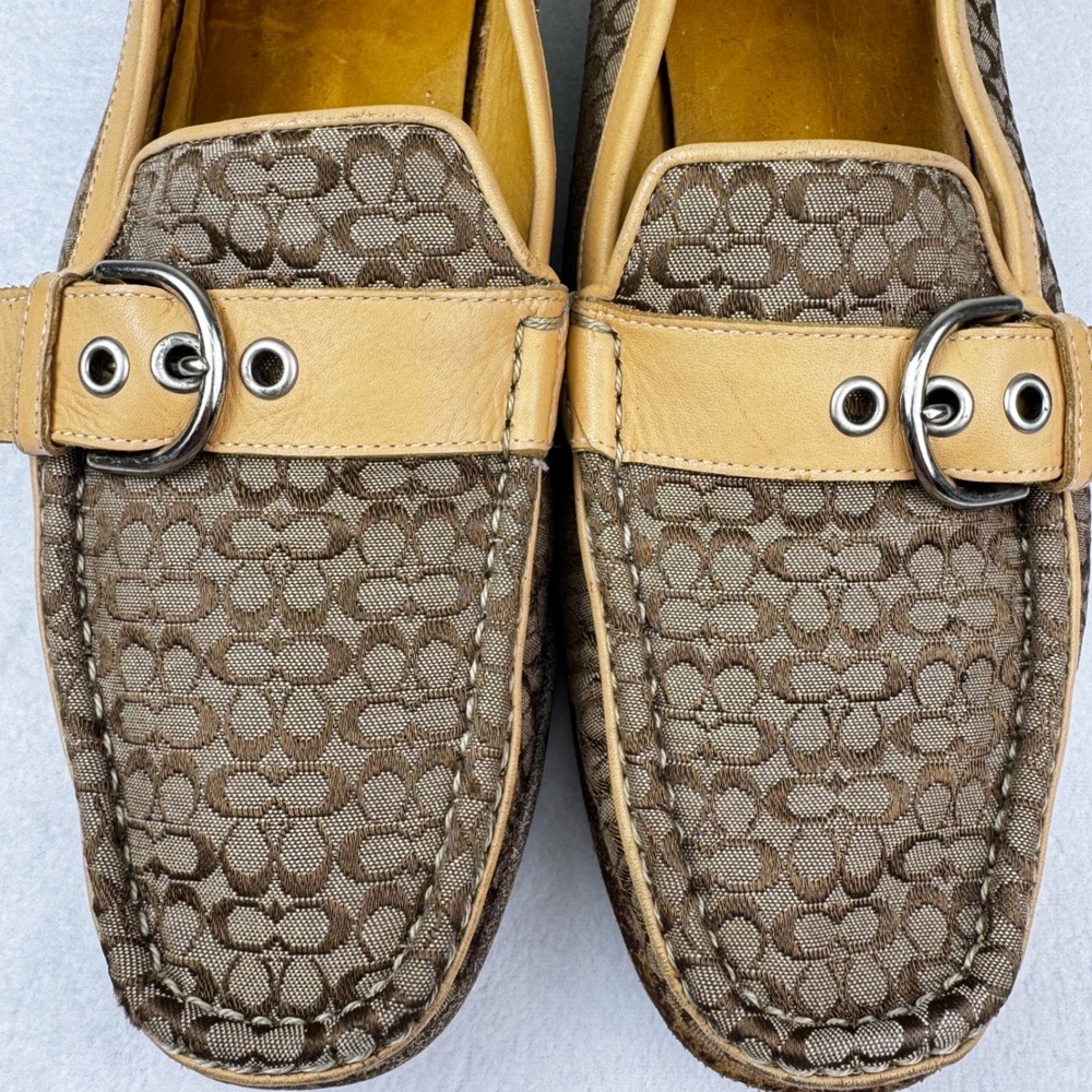 Coach Tan Signature Canvas & Yellow Leather Loafers - Picture 3 of 11